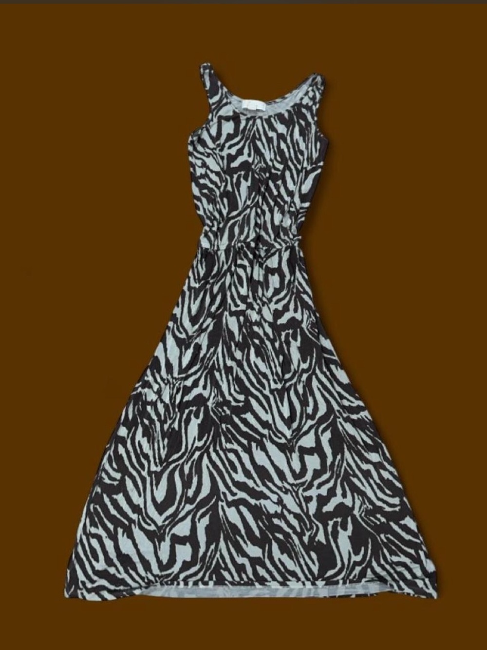 Michale Kors Brown & Cream Zebra Print Maxi Dress
